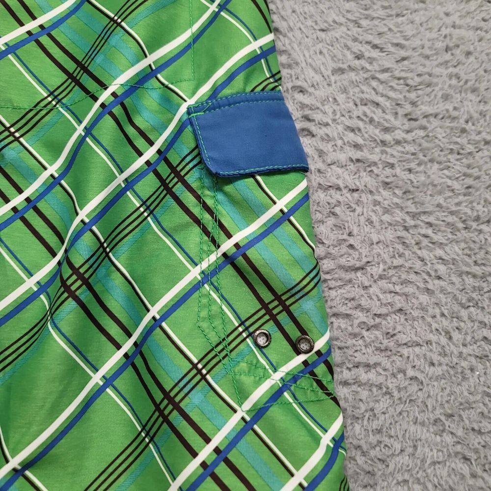 Freeworld Shorts Mens 36 Green Cargo Boardshorts Swim Plaid Outdoors Drawstring - Picture 4 of 9